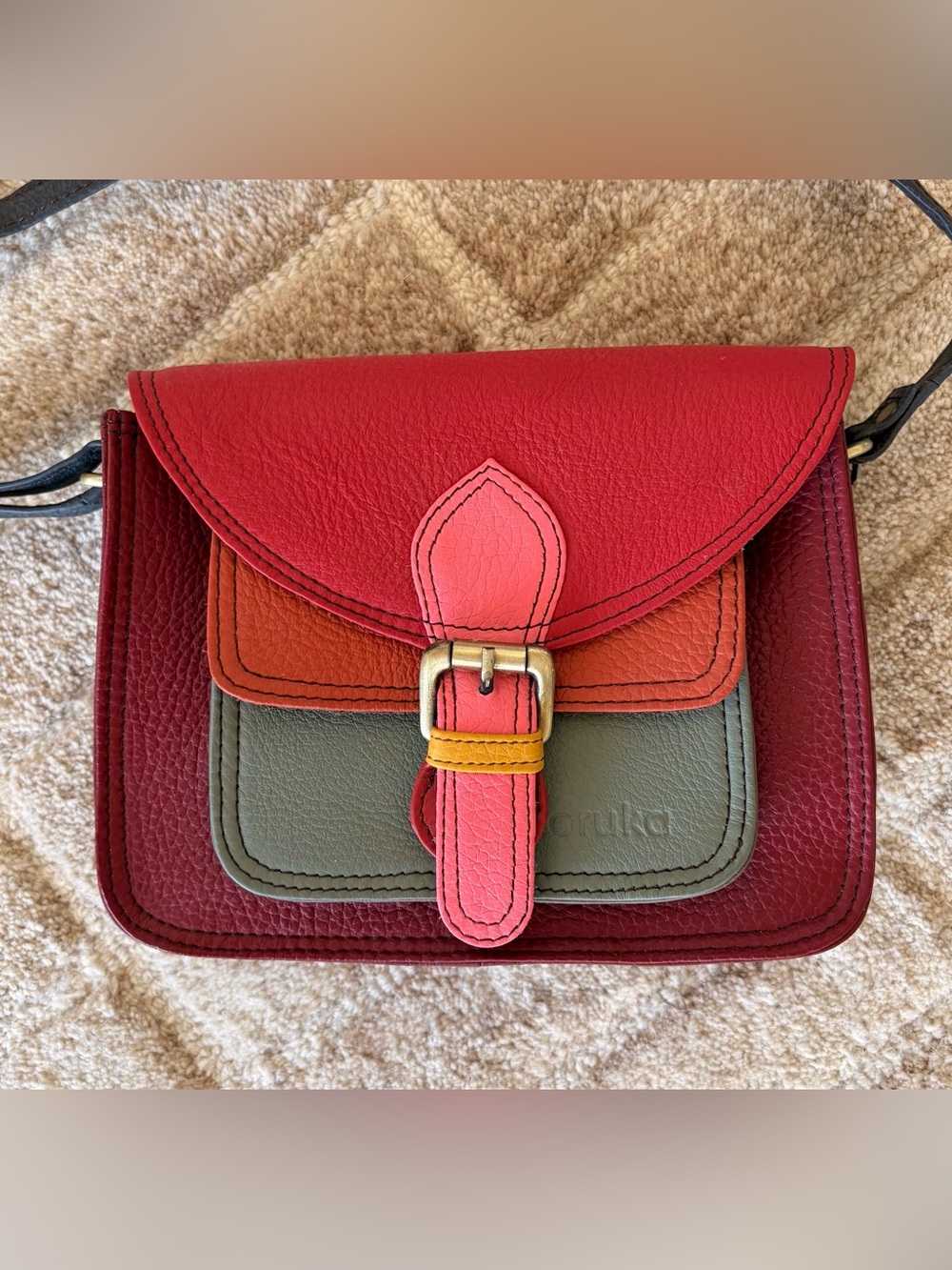 Soruka Colorblock Leather Crossbody Bag - Red/Multi